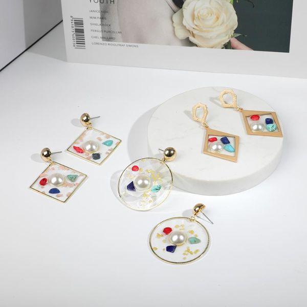 

new fashion shell pearl earring for women girls bohemia geometric transparent acrylic dangle earring charm brincos jewelry, Silver