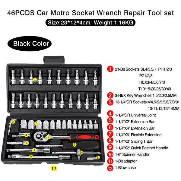 

diyfix 46pcs motro car repair tool with 1/4 inch socket ratchet wrench kit spanner set torque auto repairing hand tool