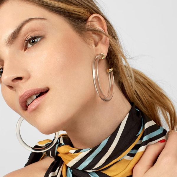 

2020 new trendy round acrylic hoop earrings for women tansparent big large circle geometric statement earrings jewelry brincos, Golden;silver