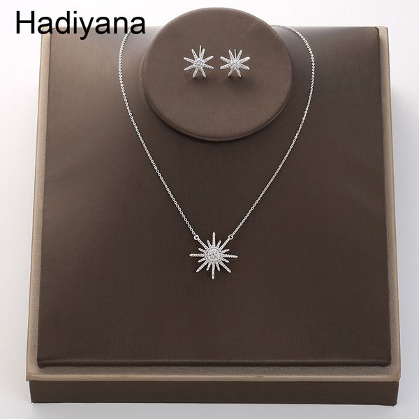 

hadiyana european and american fashion versatile shining eight-pointed star earrings necklace trend clavicle chain sets tz5026, Silver