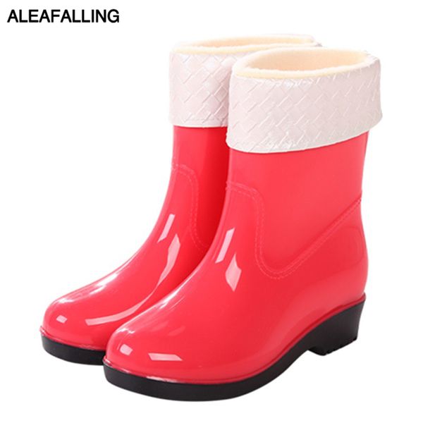 

aleafalling women rain boots mature lady slip on waterproof lady shoes warm thicken rainproof ankle outdoor girl's shoes 19121, Black