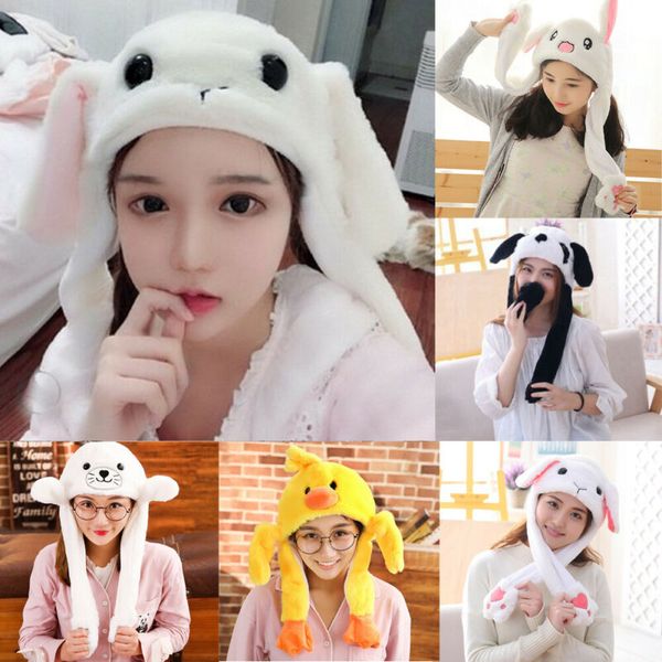 

meihuida woemn funny cute soft plush cartoon animal ear hat cap with airbag jumping ear movable new, Blue;gray