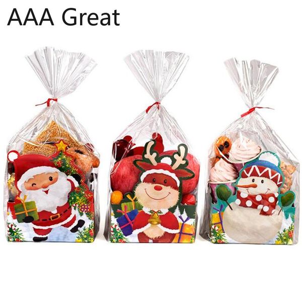 

gift wrap 10pcs/lot christmas box cute pp bag set packaging cartoon boxes bags string sets snowman santa claus cake