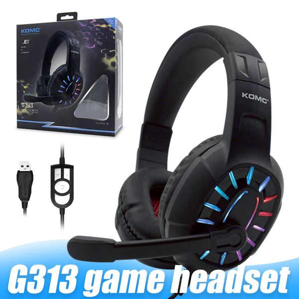 

g313 gaming headset over-ear gaming wired tws earphones stereo noise reduction with mic rgb light for pc tablet device with retail box