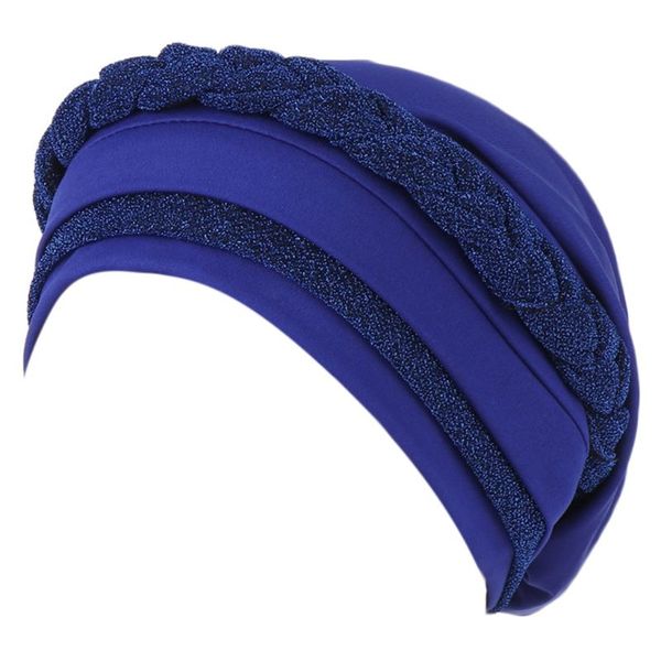 

women color block muslim turban cap glitter twisted braid hair loss chemo hat n58f, Blue;gray