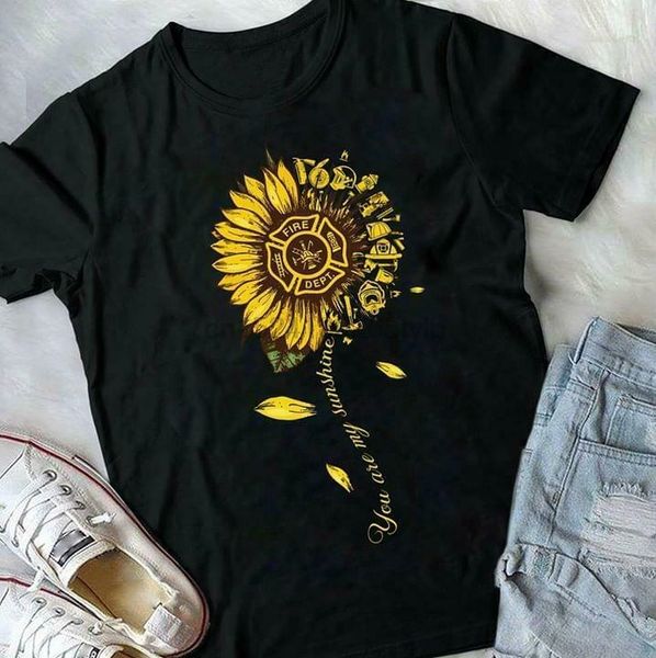 

sunflower firefighter mom you are my sunshine ladies black t-shirt s-3xl