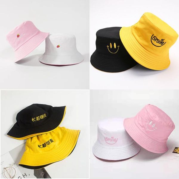 

double sided daisies cow letter bucket hat men women fashion bob femme caps summer panama fold sun-resistant fisherman hat