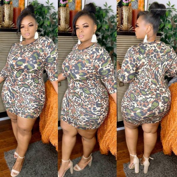 

neck hip dress plus size ladies clothes autumn womens designer pencil dress leopard printed crew, Black;gray