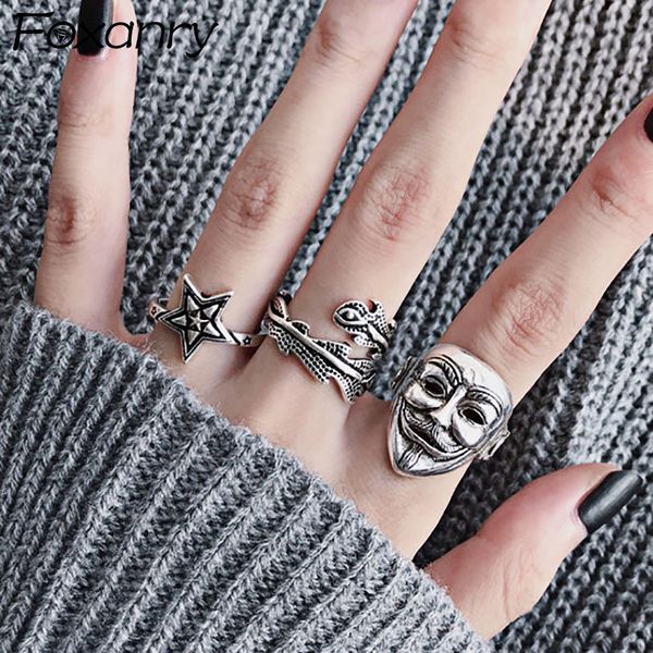 

cluster rings foxanry 925 sterling silver party for women creative vintage weaving geometric punk hiphop thai jewelry gifts, Golden;silver