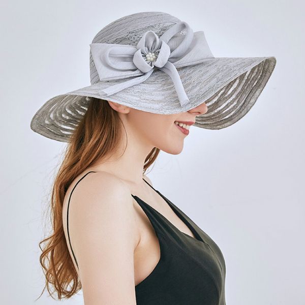 

hat woman summer wide brim lace sunshade cap fashion anti-ultraviolet beach caps folding sun protection korean visor hats h6546, Blue;gray