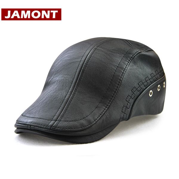

jamont] 2020 men hat spring autumn visors cap pu leather beret hats fashion gorras berets male caps casquette, Blue;gray