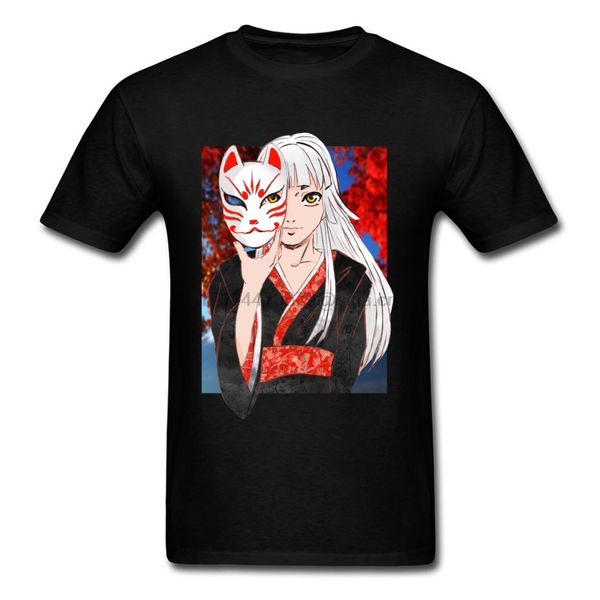 

anime tshirt manga girl kitsune men t shirt woman t-shirt brand round collar clothes japan style tees black short sleeve