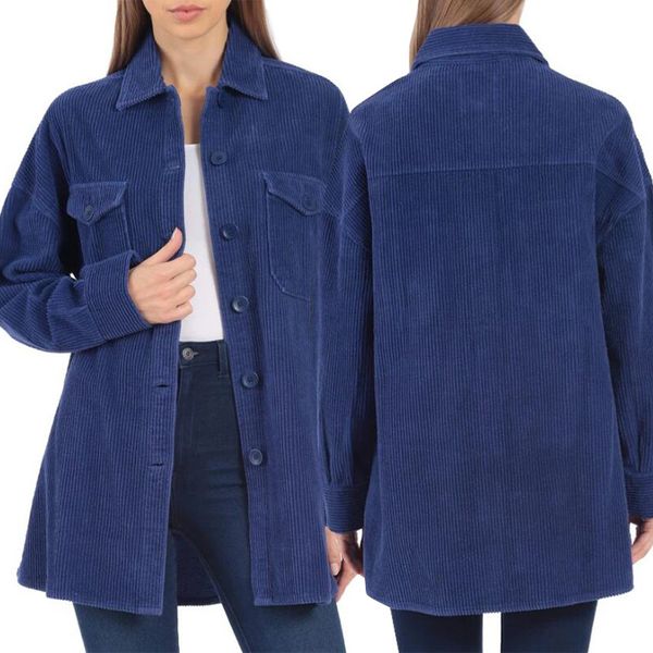 

женщины royal blue карман куртки отворотом шеи длинным рукавом свободные рубашки пальто осень famale вельвет однобортный пальто, Black;brown