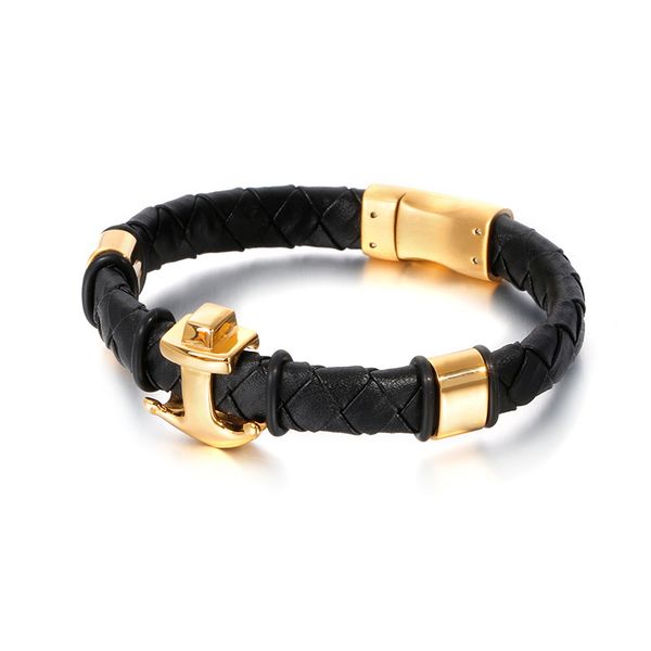 

punk jewelry leather bracelet retro men's anchor leather bracelet, Black