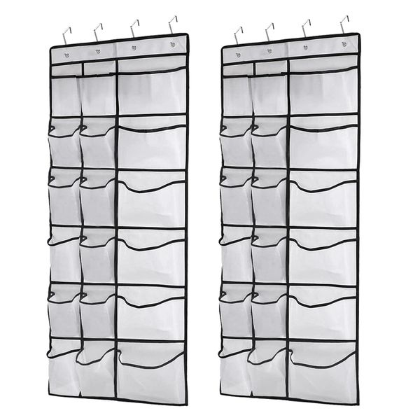 

storage bags 2 pack over the door shoe organizers,12 mesh pockets 6 large hanging for closet bedroom,white(59x21.6 inch)