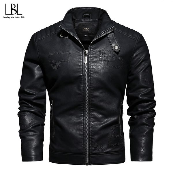 

fleece leather jackets men windproof autumn winter mens coat outwear 2020 new fashion biker leather jacket man inside pockets, Black
