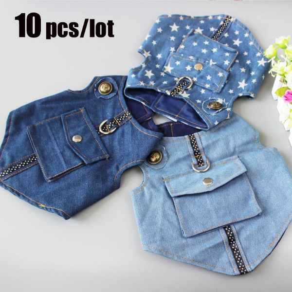 

10pcs denim pet dog vest insect puppy cat jacket clothing for small dog animal jean coat overalls clothes for pet dogs