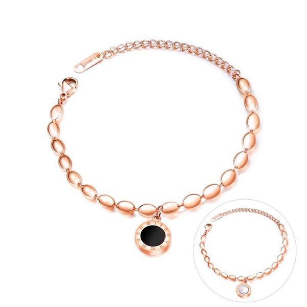 

showtime kpop round bracelet stainless steel egirl roman numerals rose gold chain luxury bohemian bracelet woman 2020 bangle, Golden;silver