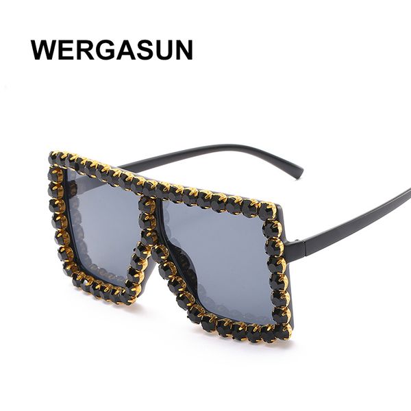 

wergasun oversized square colorful diamond sunglasses women big frame luxury crystal sun glasses for female rhinestone eyewear, White;black
