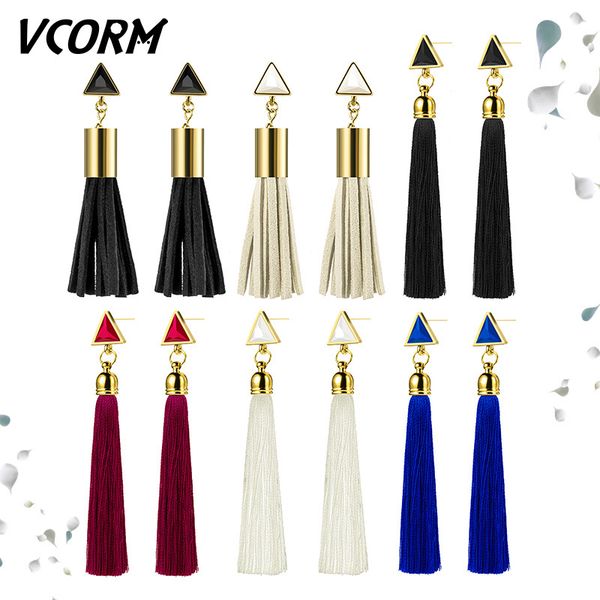 

dangle & chandelier vcorm bohemian gold long drop earrings for women fashion handmade geometric triangle pendant boho girl jewelry, Silver