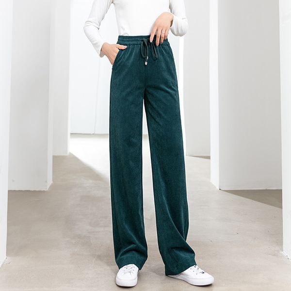 

women's pants & capris autumn wear of dark green velvet wide leg, Black;white