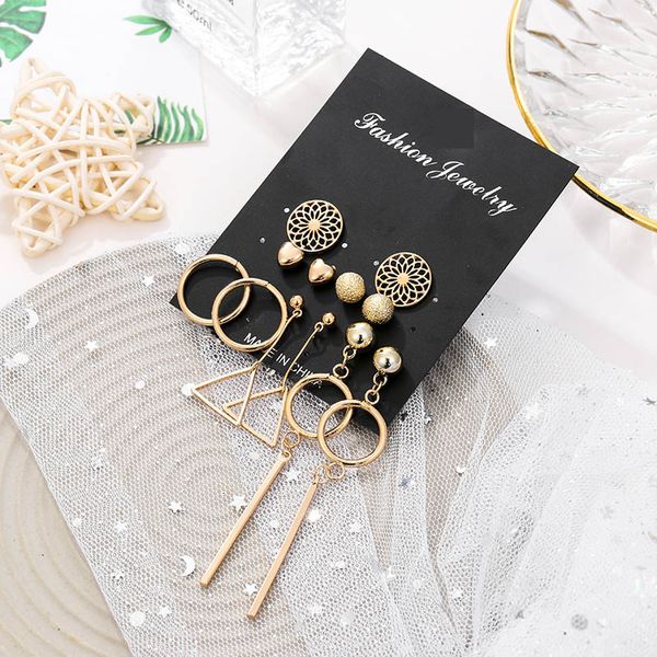 

new fashion golden metal geometric circle triangle dangle earrings for women trendy flower heart shape party earrings set, Silver