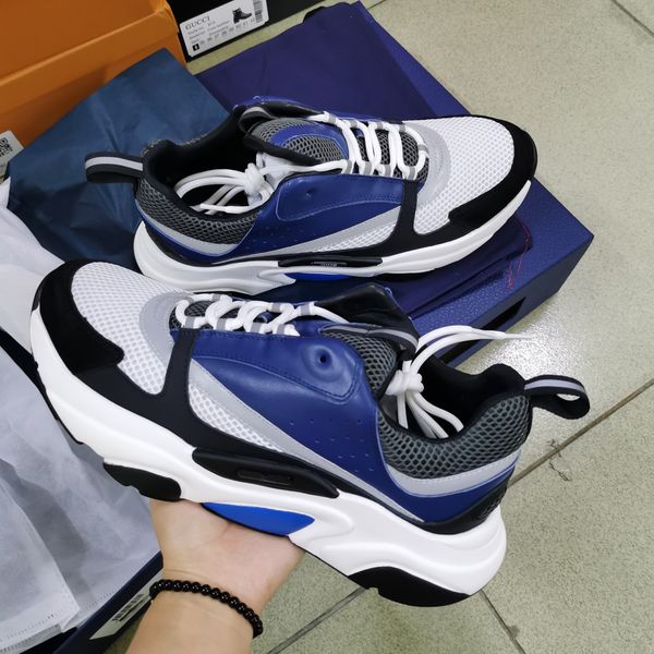 

men women b22 homme sneaker reflective air sneakers platform shoes canvas calfskin print trainers blue women lace-up casual shoes with box, Black