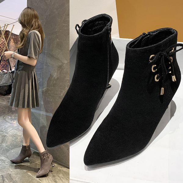 

boots women new 2020 women's shoes autumn round toe winter footwear booties ladies low heels booties mid calf mid-calf, Black