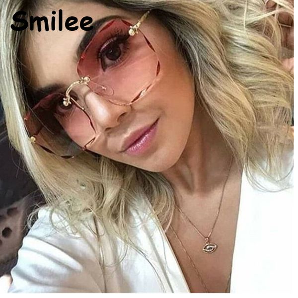 

new 2020 womens rimless oversized sunglasses ladies metal gradient ocean lens square sun glasses female uv400 accessories, White;black