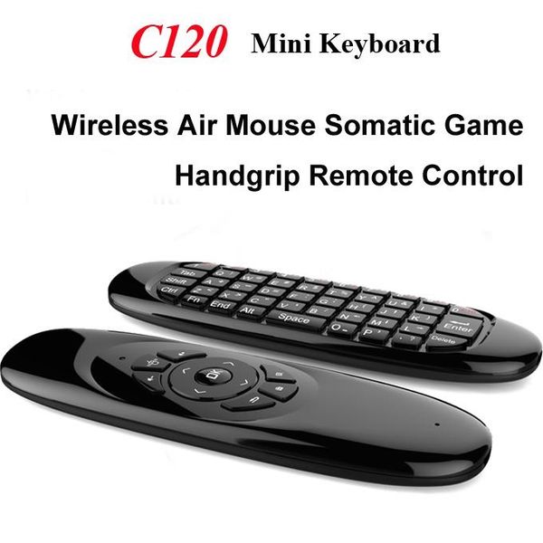 

c120 2.4ghz mini gyroscope wireless full key keyboard 3 axis sensor air fly mouse remote somatic game handgrip for android tv box tablet pc