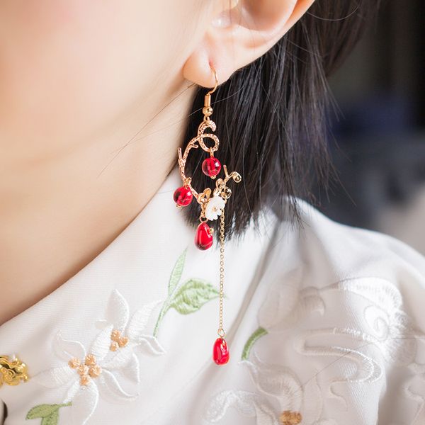 

dangle & chandelier antique chinese style earrings vintage court accessories hanfu ear stud flower pierceless clip, Silver
