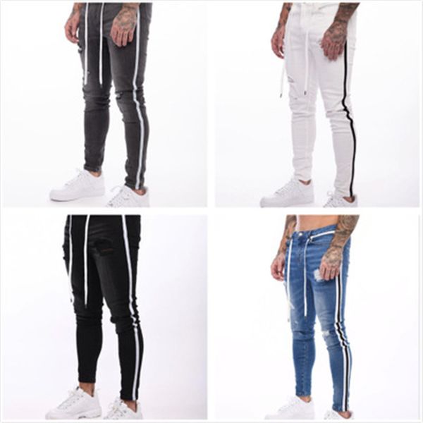 

mens zipper holes jeans designer male black ripped slim pencil denim pants multi style fashion trend fit represen jeans, Blue