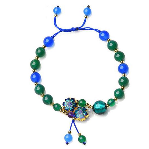 

national style retro temperament hand-woven yunnan beaded bracelet female cloisonne wind bracelet, Golden;silver