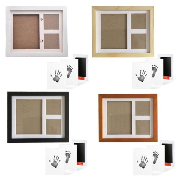 

baby footprint kit handprint picture frame with safe and non-toxic ink pad perfect newborn keepsakes girls boys shower gift, Slivery;white