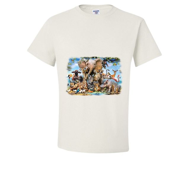 

2019 fashion cotton tee shirt fashion african animals jungle gang elephant zebra hippo rhino monkey t-shirt
