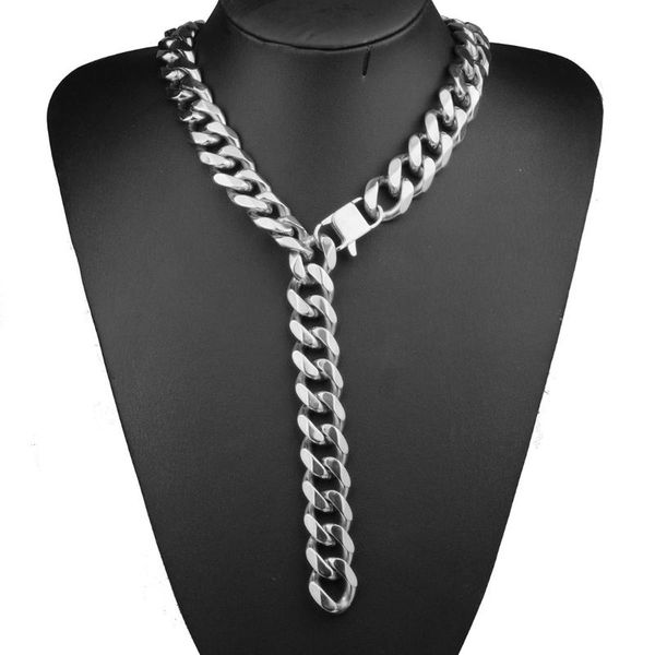 

17mm stainless steel silver color cuban curb link chain men's women's necklace or bracelet jewelry gift 7-40inch
