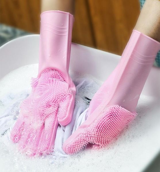 

a pair of kitchen brush gloves grade dishwashing cleaning magic rubber glove for household scrubber kitchen clean tool