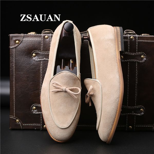 

zsauan semi-formal cow suede men's shoes slip-on british men dress shoes pointy men flats elegant party loafers dropshipping, Black