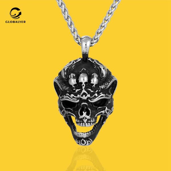 

european and american popular halloween pendant punk rock skull titanium steel necklace men's gifts for girl 440, Silver
