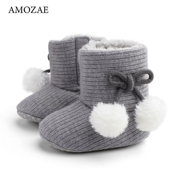 

winter small ball to keep warm baby snow boots small cotton boots baby shoes cotton warm soft bottom toddler shoes, Black;grey
