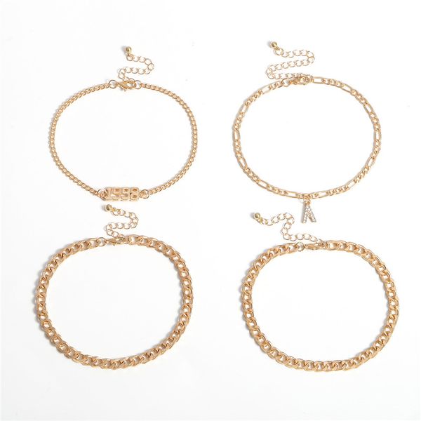 

10sets/lot european metal number barefoot chain multi layer letter gold fashion anklets women beach alloy diamond anklet jewelry accessories, Red;blue