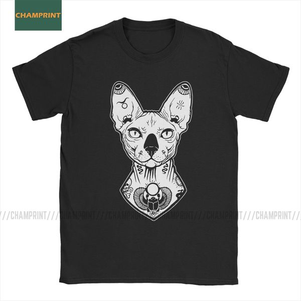 

сфинксы татуированная футболки мужские 100% хлопок урожай t-shirt канадский голая кошка животное pet cute тройник с коротким рукавом топы pl