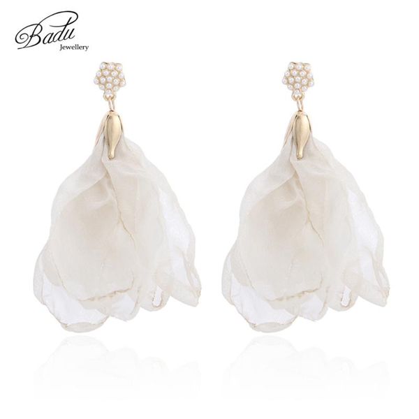

dangle & chandelier badu fashion handmade drop earrings for women big yarn flower wedding jewelry 2021 trendy summer accessories, Silver