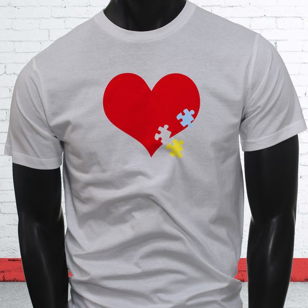 

2019 горячие продажи мода лето стиль дети cancer therapy art аутизм awareness hart puzzle mens белая футболка футболка