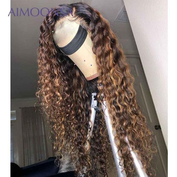 

highlight lace front human hair wigs colored curly human hair wig honey blonde brown and blonde highlight wig 13x4 remy 150%, Black;brown