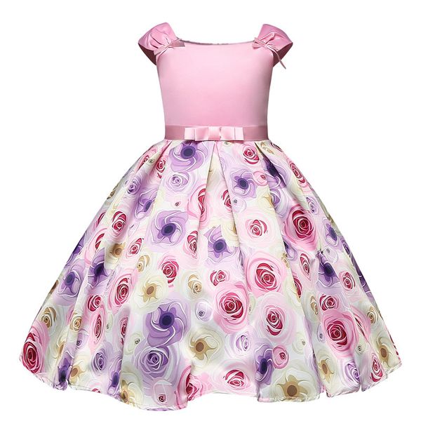 

новое прибытие горячие платья scoop 3d печатных цветов для девочек 2020 cap рукава девушки pageant платья длина дети новоселье, Red;yellow