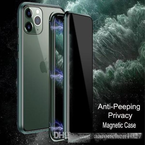 

for iphone 11 pro max case luxury magnetic anti peeping front back tempered glass 360 magnet antispy protective cover coque