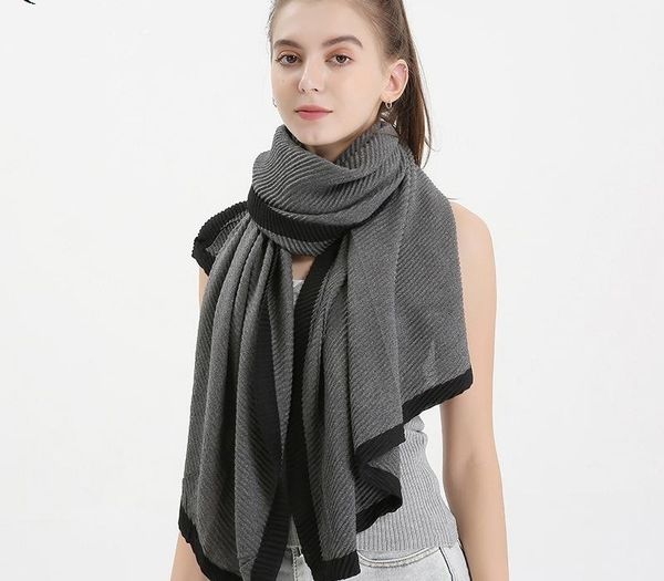 

fold package edge scarf thickening keep warm cotton and linen crinkle scarf shawl solid color scarf woman, Blue;gray