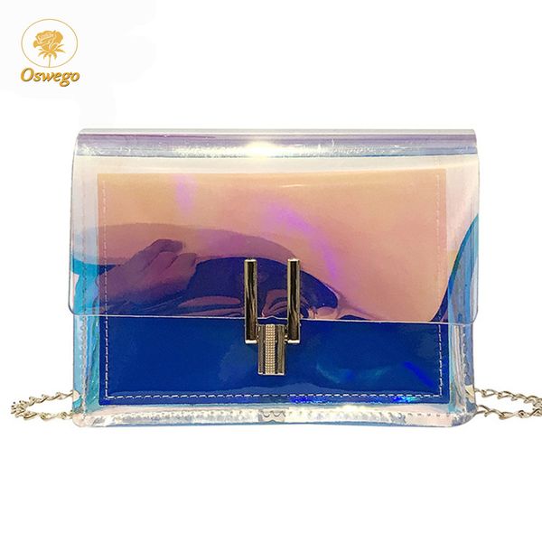 

oswego crossbody bags for women fashion laser transparent waterproof messenger shoulder beach bag lady chain flap handbag 2019