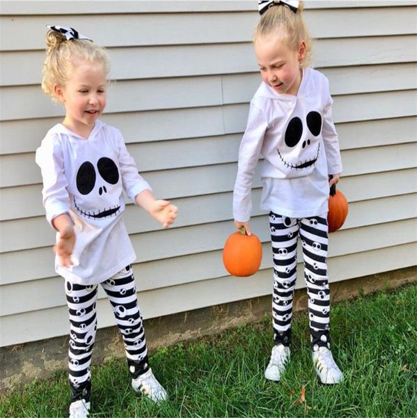 

halloween kids 2 шт наборы пижамы костюм с капюшоном блуза топ футболка полосатые брюки девочки спортивные костюмы осень нижнее спорт одежда, White